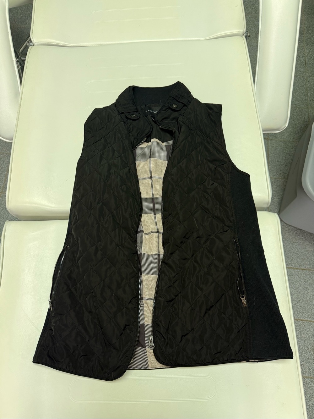 41 Hawthorn Black Quilted Vest with Plaid Lining